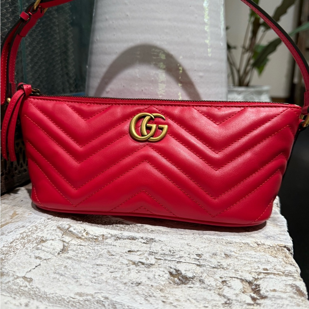 Gucci Red Chevron Quilted Shoulder Bag